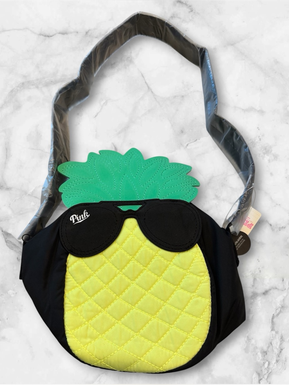 Pineapple Crossbody Bag with 'Pink' Logo - Yellow & Green